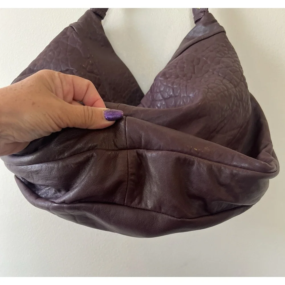 Joelle‎ Hawkens Hobo Slouch Leather Handbag Plum Purple Wrapped Handle Large New